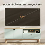 Meuble TV 120 cm, meuble télé pour téléviseur jusqu'à 36 pouces avec 2 portes, tiroir, compartiment ouvert, vert clair