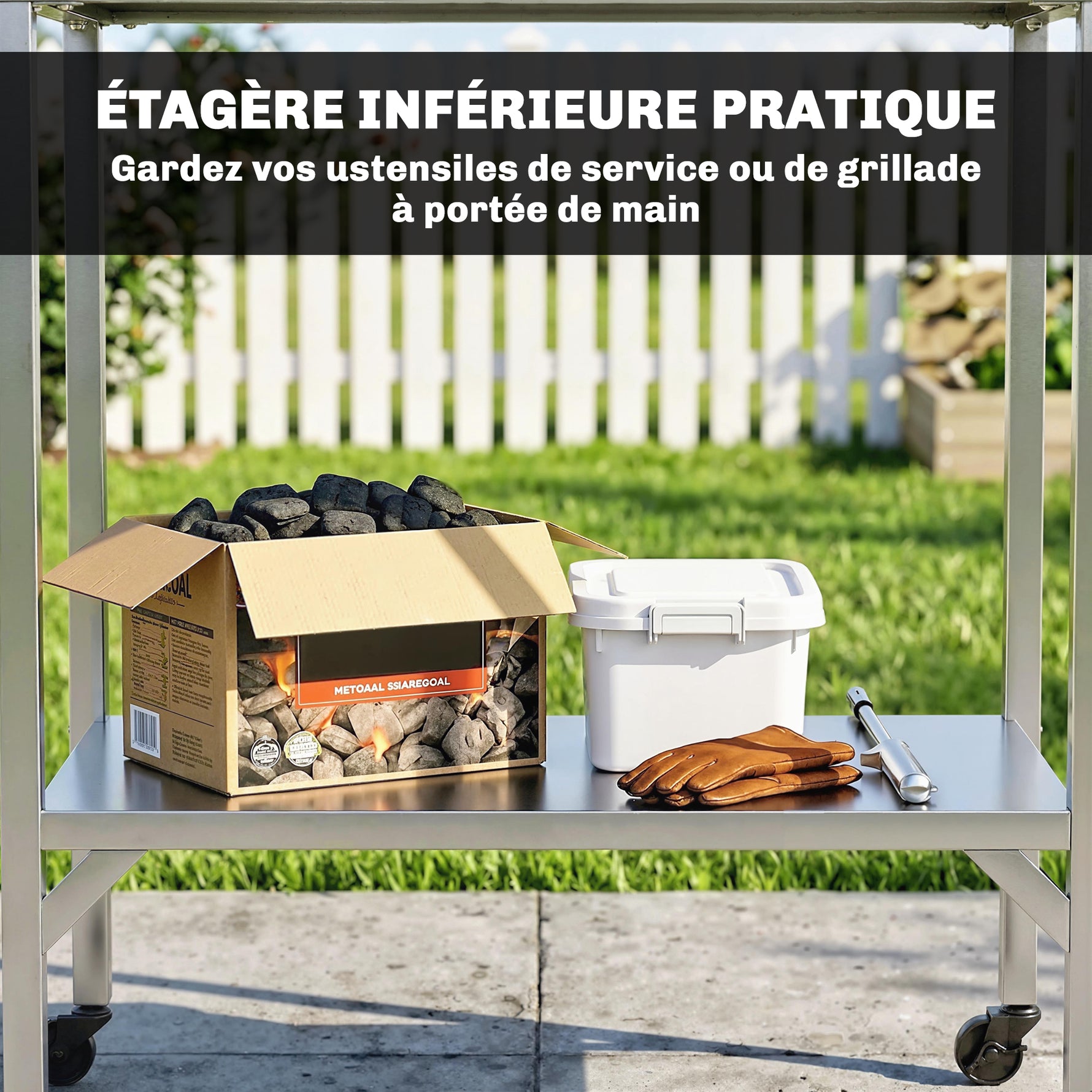 Chariot de Barbecue Table de Préparation Extérieur avec Plan de Travail et Roulettes Acier Inoxydable 85x60x92cm Argenté