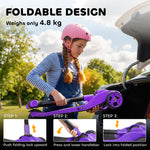 Electric scooter for children aged 6 to 10, foldable 3 wheels, zero-start, maximum speed 8 km/h 64x29x83cm purple