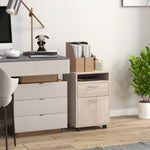 Caisson de bureau à roulettes avec tiroir placard et niche pour documents et dossier suspendu 40 x 35 x 60 cm chêne