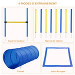Agility sport pour chiens équipement complet obstacle, tunnel, slalom, zone repos + sac de transport bleu jaune