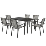 Table de jardin extérieure avec 6 chaises empilables, plateau à lattes 150 cm, structure en acier anti-rouille, noir