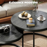 Lot de 2 tables basses gigognes empilable design industriel pieds en métal noir