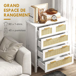 Commode 5 tiroirs poignées en bois massif glissières en métal pour bureau salon chambre à coucher 77 x 37 x 104 cm blanc