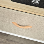 Meuble TV Bas sur Pieds Style Industriel 2 tiroirs en Tissu Gris Bois Naturel et métal Blanc