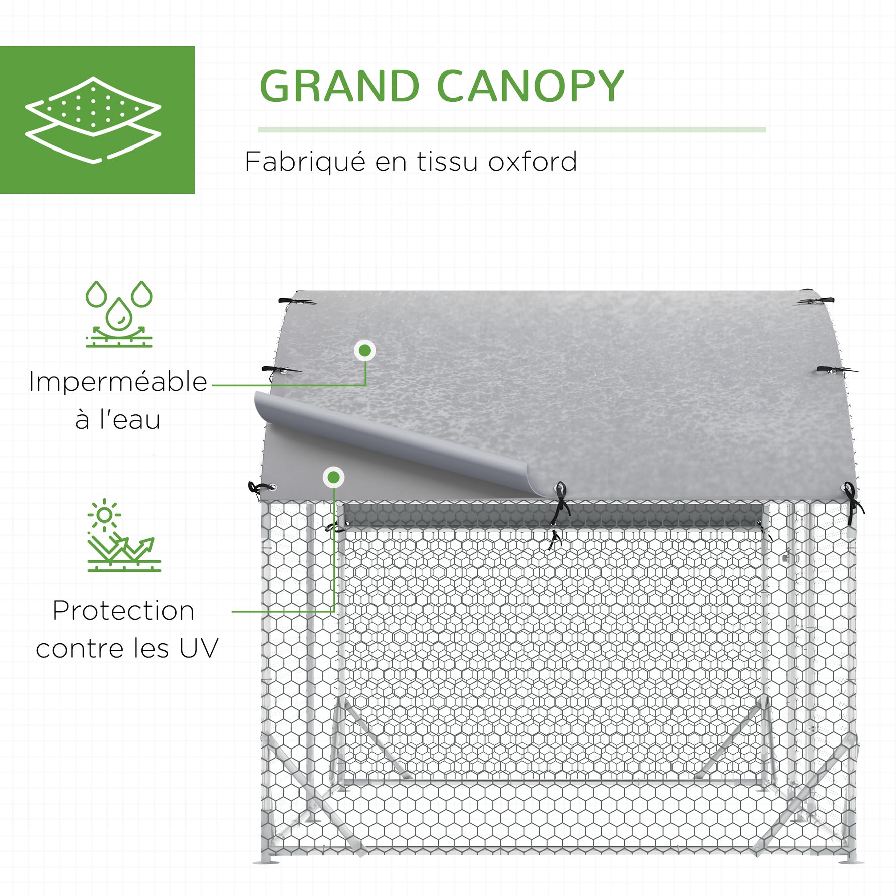 Grand enclos poulailler 5,32 ㎡ parc grillagé toit anti-UV porte verouillable 2,8 x 1,9 x 1,97 m argenté