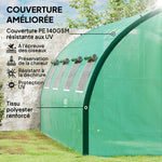 Serre de jardin tunnel serres tunnel 18 m² 8 fenêtres 2 portes articulées toile PE structure en fer galvanisé vert