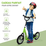 Trottinette patinette Enfants à partir de 5 Ans Grandes Roues Guidon réglable poignée Frein et béquille Acier Vert