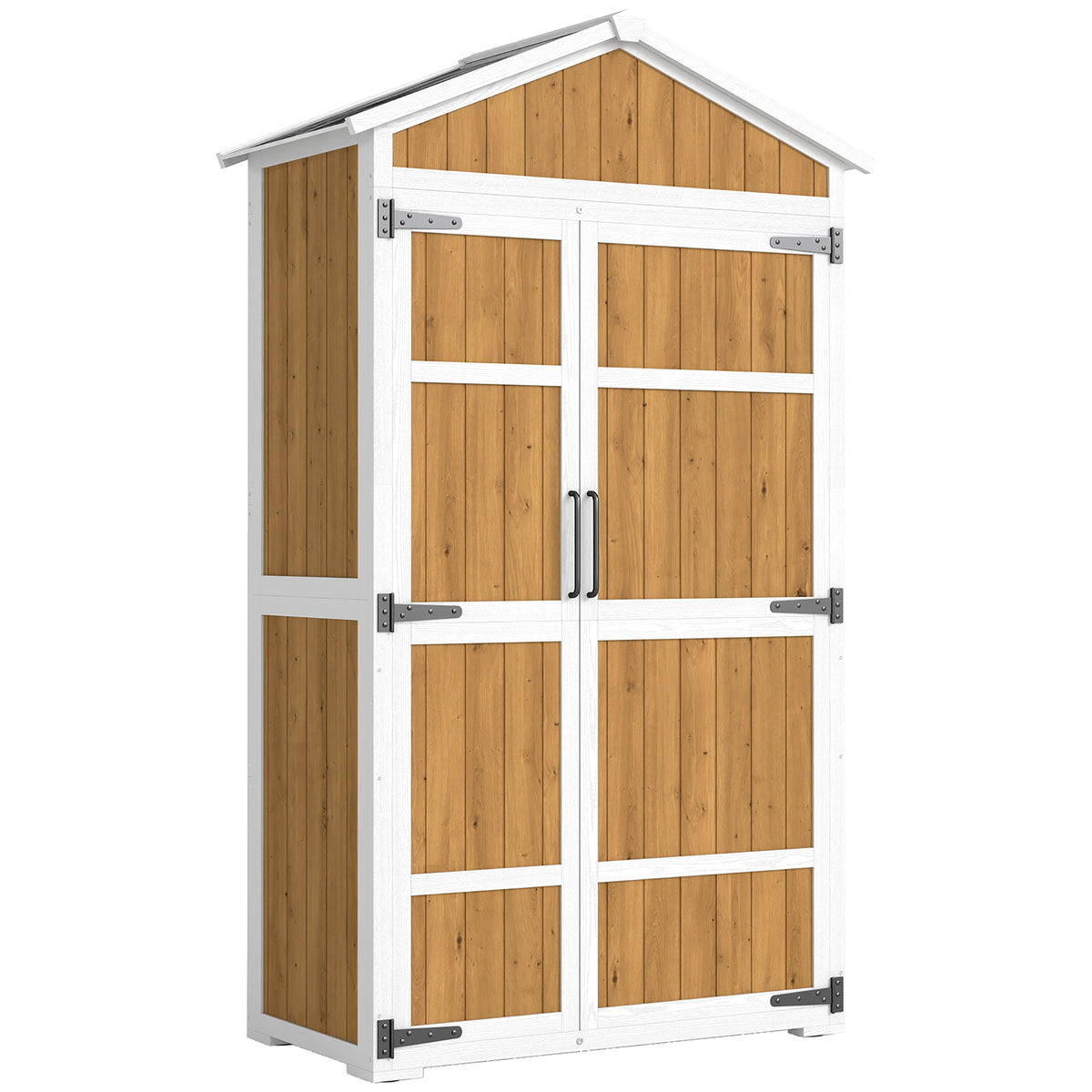 Armoire de Jardin Abri de Jardin Étanche avec Toit en Métal Double Porte pour Outils de Jardinage 105x55x179cm Naturel