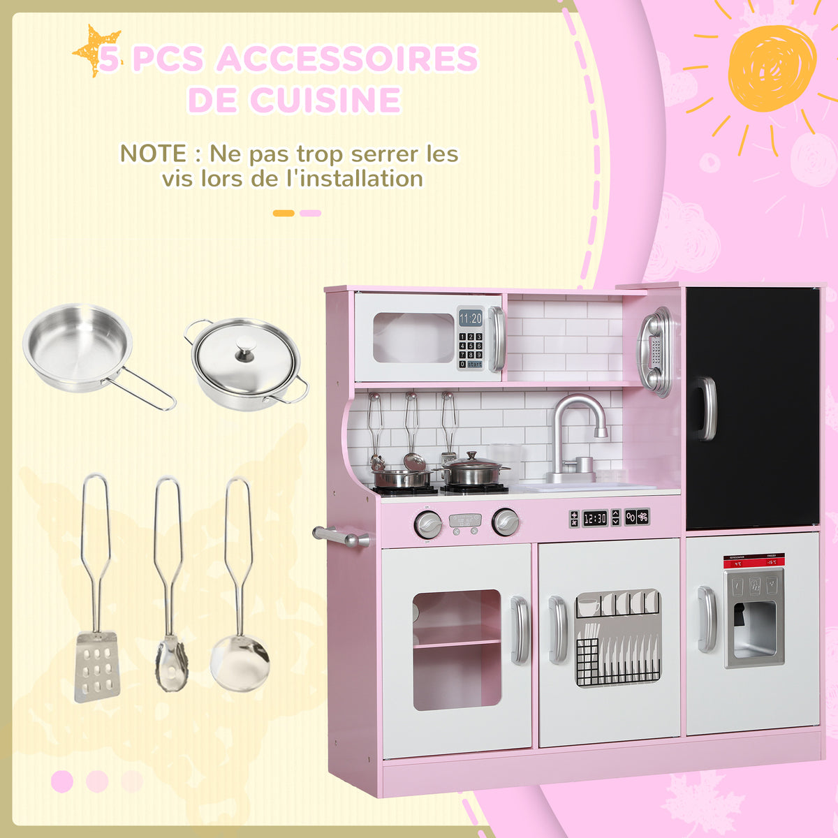 Cuisine enfant jouet d'imitation pour enfant - dinette enfant de 3-8 ans, rose