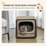 Griffoir pour Chat 2 en 1 en Forme de Téléviseur, Maison et Tapis à Griffer en Carton Ondulé, 39x29x37cm, Marron