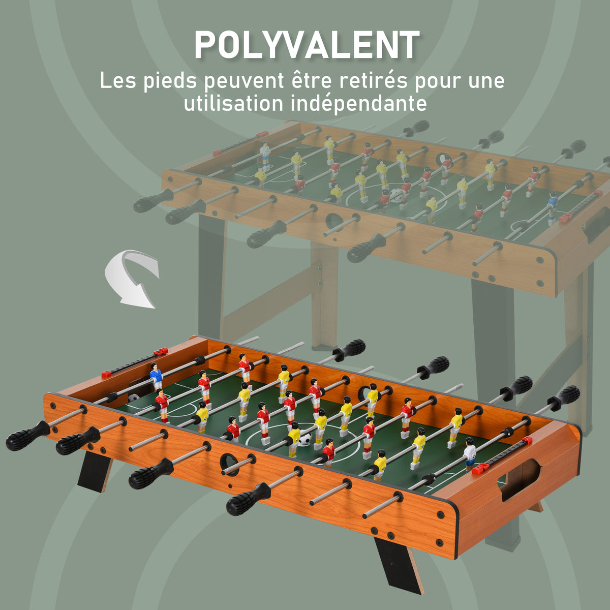 Mini babyfoot, table de baby-foot, en MDF, 22 joueurs, 2 balles, 2 panneaux de scores, 84,5L x 40l x 61,2H cm