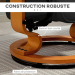 Fauteuil de relaxation inclinable avec repose-pied, pivotant, cadre en bois , revêtement synthétique noir