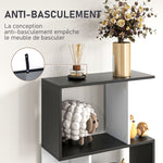 Boekenkast met 5 niveaus, S-vormig opbergmeubel met planken, opbergrek voor woonkamer, slaapkamer en kantoor, 60 x 24 x 184,5 cm, zwart, wit