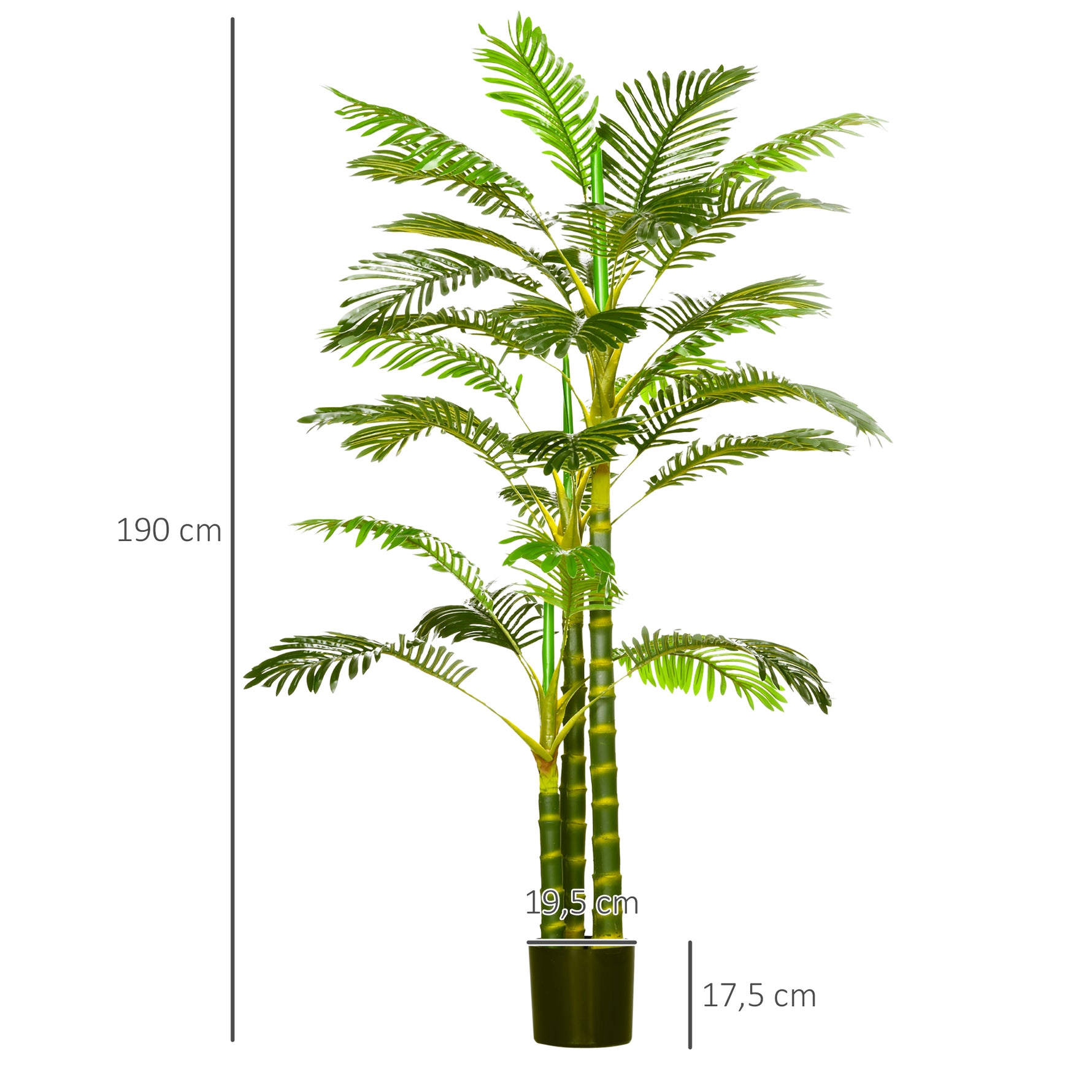 Palmier areca artificiel arbre artificiel hauteur 190 cm avec 30 grandes feuilles en plastique pot inclus