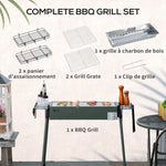 Barbecue au charbon de bois avec 2 grilles portable BBQ Grill sur Pieds amovibles2 paniers latéraux, 94L x 39l x 70H cm