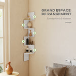 Étagère d'angle Murale de Rangement Forme Zigzag 20L x 20l x 126H cm 5 Niveaux Bois Blanche