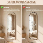 Grand miroir mural 120 x 40 cm avec éclairage LED miroir arqué, intensité variable et 3 couleurs d'éclairage transparent