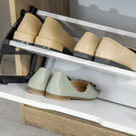 Meuble à chaussures 8 paires, armoire à chaussures étroite, 2 tiroirs rabattables, chêne et blanc