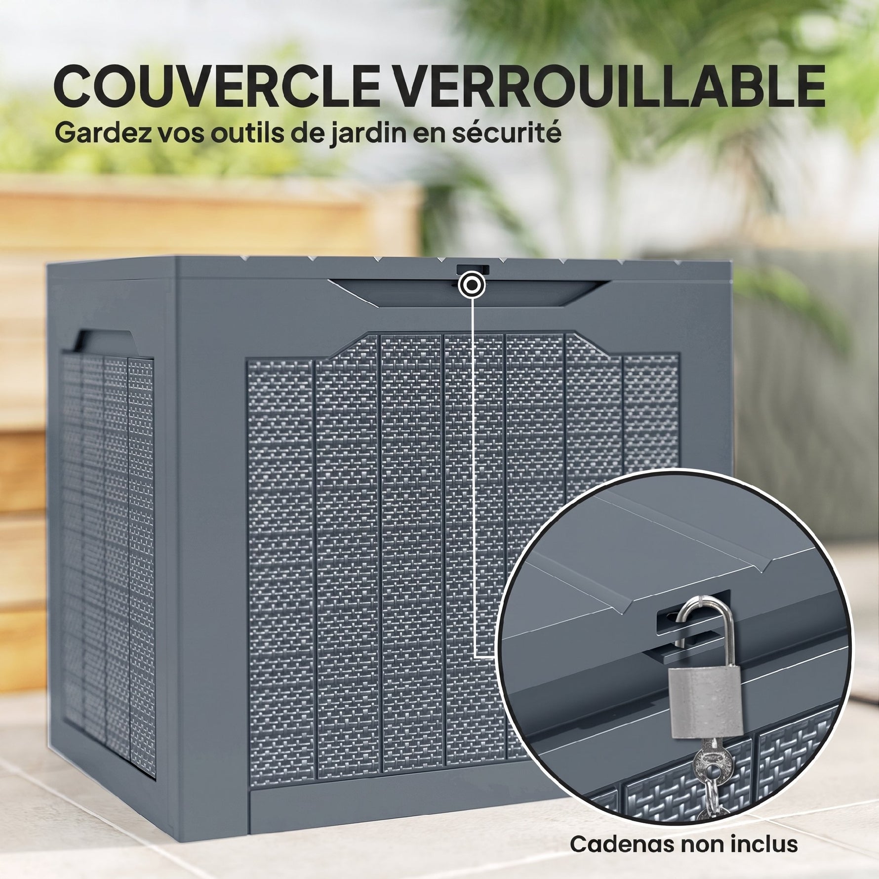 Coffre de Rangement Extérieur 97L avec Poignées Encastrées, Malle de Rangement Extérieur Étanche, 56x41x50cm, Gris Clair
