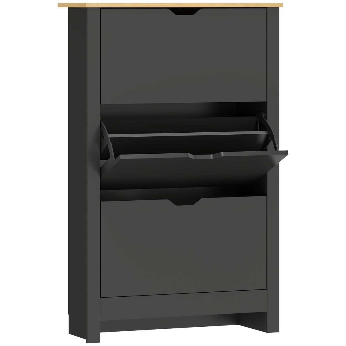 Armoire à Chaussures 3 Portes abattantes 2 Compartiments Panneaux Particules noir chêne