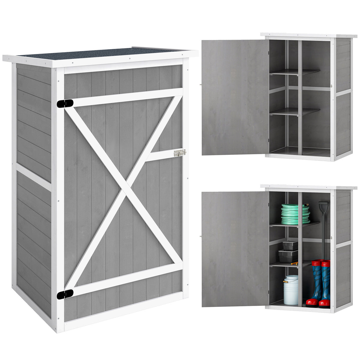 Armoire abri de Jardin Remise pour Outils Bois de Sapin pré-huilé Toit bitumé incliné - Grande Porte verrouillable loquet - 2 étagères - dim. 75L x 56l x 115H cm