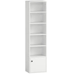 Bibliothèque meuble de rangement 6 niveaux avec 3 étagères réglables et placard, style moderne 40 x 30 x 156 cm blanc