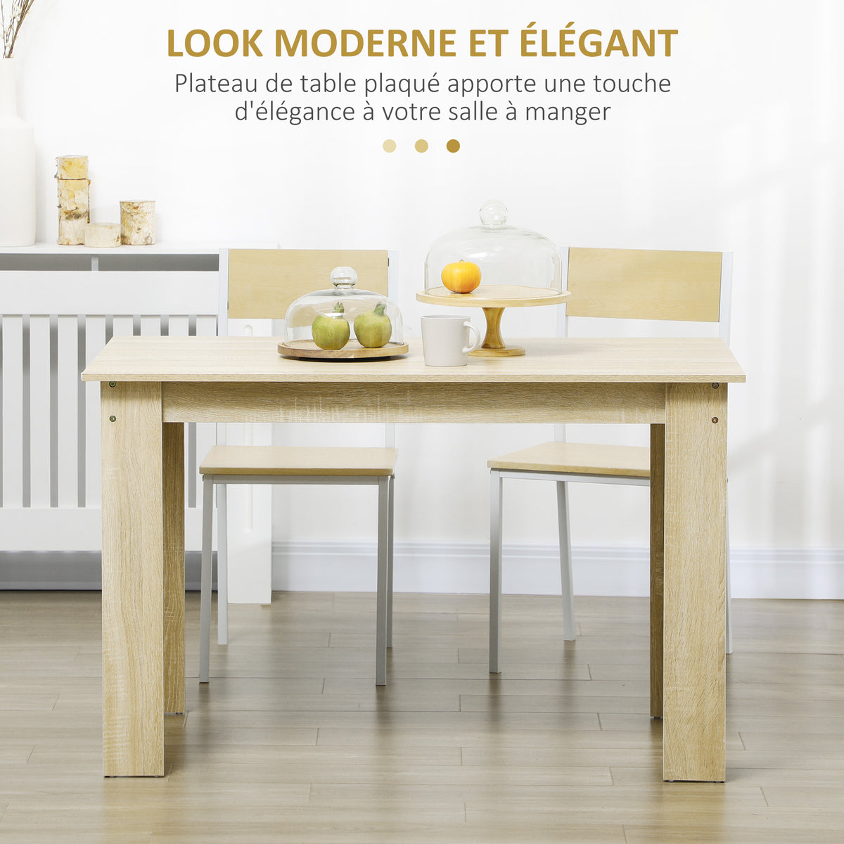 Table à manger table de cuisine design moderne avec grand plateau 2-4 personnes en bois dim. 120L x 69l x 75H cm chêne