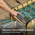 Haurrentzako Futbolin 18 Jokalari 2 Pilota, 360°-ko Barrak, Helduleku Irristagaitzak, Markagailuak, 75x66x75cm, Egur Naturala