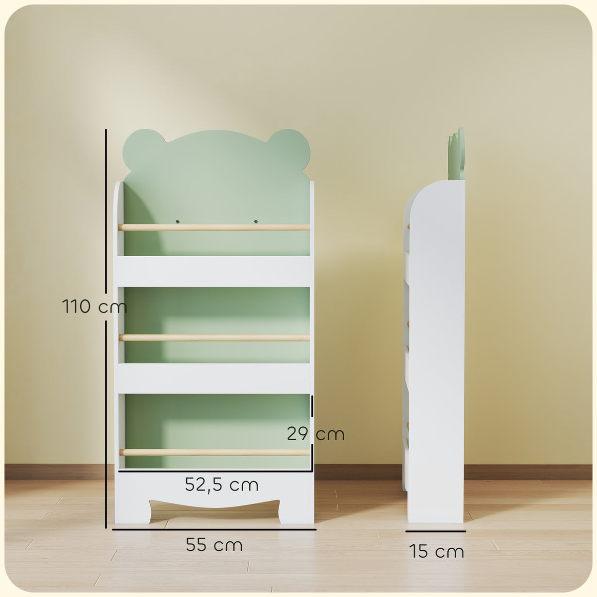 Bibliothèque pour enfant, rangement livre enfant 3 niveaux pour salle de jeux, chambre d'enfant, vert