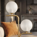 Lampadaire sur Pied Salon à Double Tête, Lampe sur Pied avec 3 Températures de Lumière, Abat-Jour en Verre, Doré