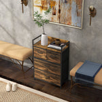 Mobile contenitore stile industriale, cassettiera con 4 cassetti in tessuto pieghevoli e rimovibili e 1 ripiano - 60 x 29 x 85 cm