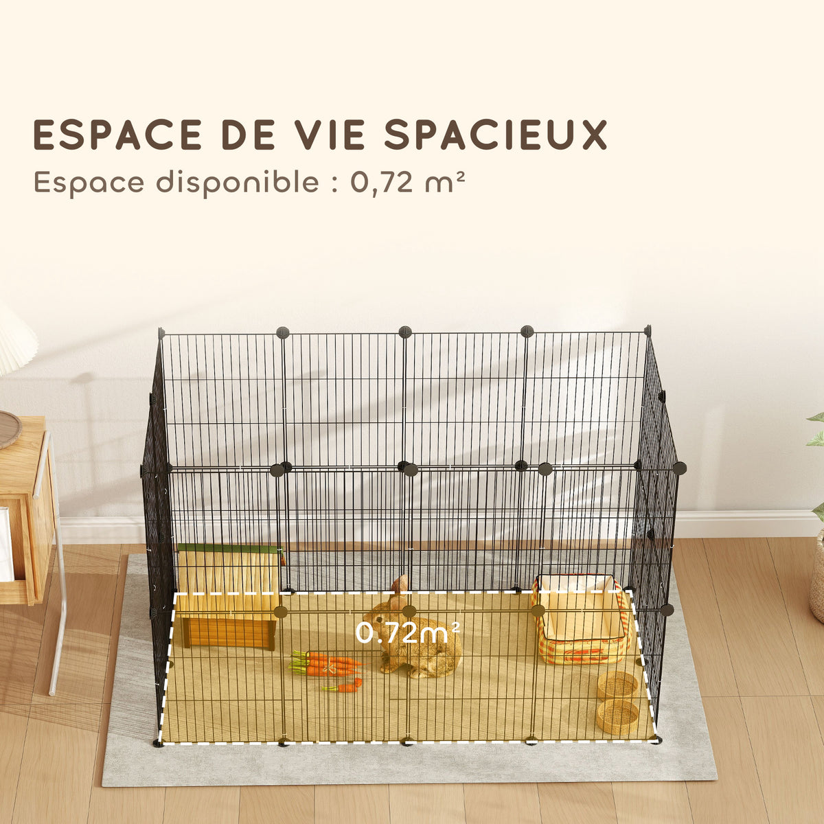 Enclos pour animaux parc pour petits animaux modulable 24 panneaux pour lapins grillagés en acier 120 x 60 x 80 cm noir