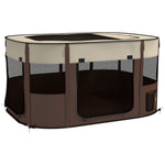 Parc pliable pour animaux de compagnie parc pour chiots en tissu Oxford avec fenêtres et portes sac de rangement marron