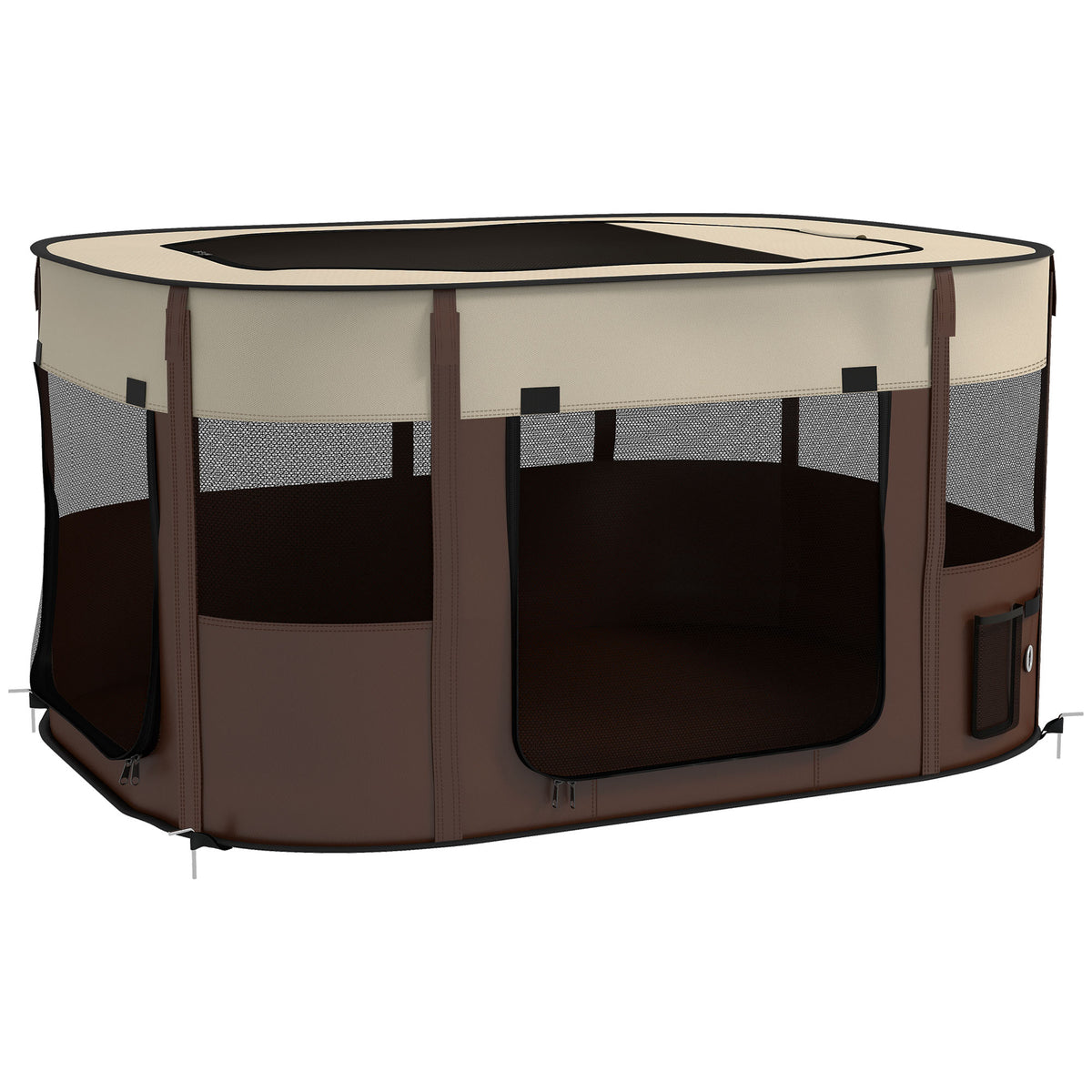 Parc pliable pour animaux de compagnie parc pour chiots en tissu Oxford avec fenêtres et portes sac de rangement marron