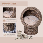 Panier lit surélevé pour chat, niche grotte cosy grand confort, dim. 40L x 37l x 51H cm coussin moelleux beige inclus