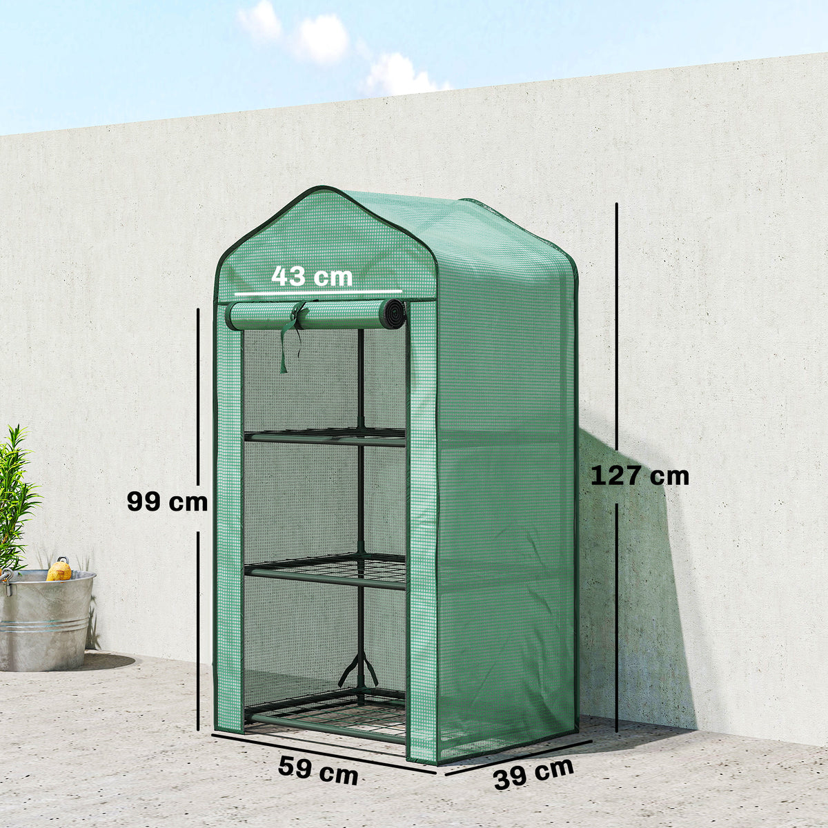 Serre de jardin avec étagères 3 niveaux, serre de balcon, bâche renforcée PE, châssis en acier, 59 x 39 x 127 cm, vert