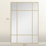 Specchio da parete stile finestra rettangolare, orizzontale o verticale con 4 ganci, in metallo dorato - 90x60 cm