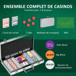Poker-Koffer, komplettes Poker-Set, abschließbar, mit 300 Chips, 2 Kartendecks, 3 Buttons, 1 Filzmatte