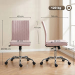 Chaise de bureau sans accoudoirs, fauteuil de bureau, hauteur réglable et pivotant 360°, 43 x 56 x 89-99 cm, rose