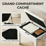 Banquette tabouret siège pour piano coffre intégré hauteur réglable bois hévéa assise revêtement synthétique blanc