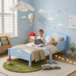 Lit Enfant 70 x 140 cm, Lit pour Enfant avec Barrière de Sécurité et Sommier à Lattes en Bois, Motif Nuage, Bleu
