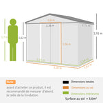 Stalen tuinhuis 3,6 m² schuin dak 4 ventilatieopeningen afsluitbare schuifdeuren 236x171x191 cm, donkerbruin