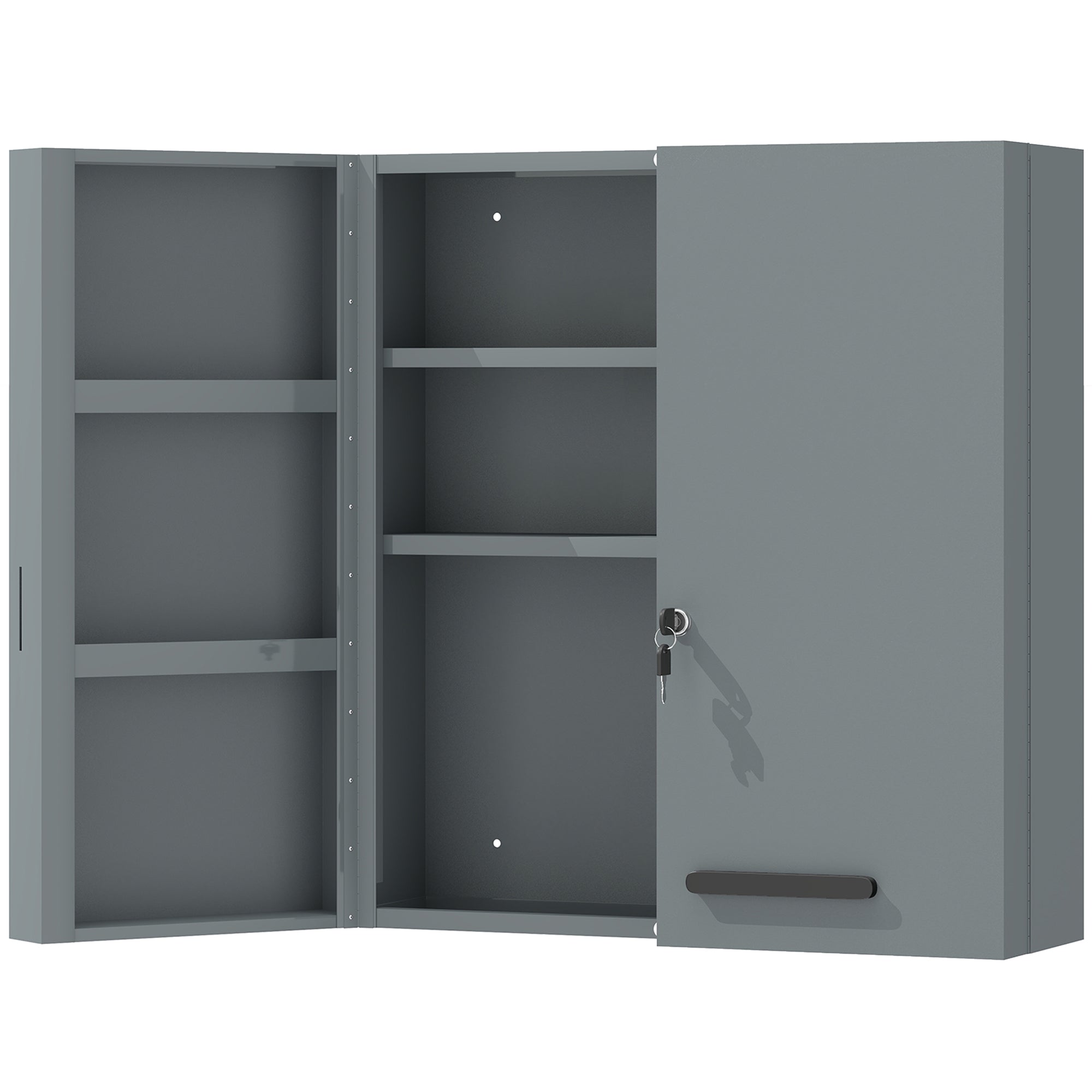 Armoire à pharmacie 6 étagères avec serrure et 2 clés de sécurité, 55x18x60 cm, gris