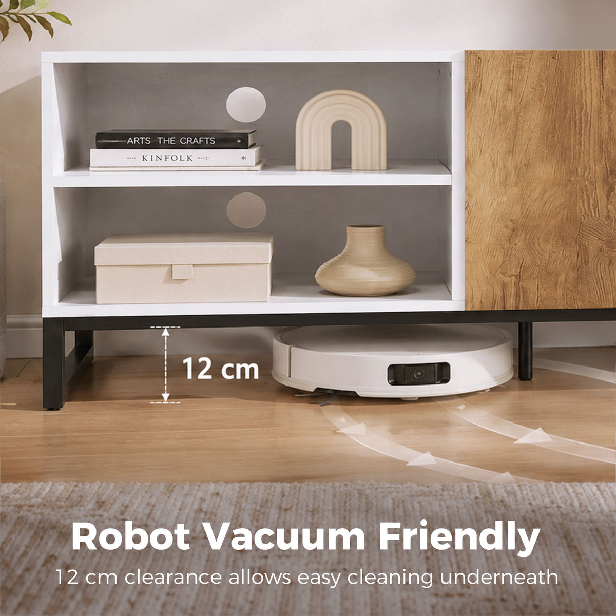 Meuble TV 140 cm, Meuble Télé pour Téléviseur jusqu'à 55 Pouces, 2 Portes à Fermeture Douce et Étagères Réglables, Blanc