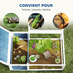 Maison enclos cage habitat pour petit animal tortues avec 2 espaces 91 x 60,5 x 32 cm bois massif bleu