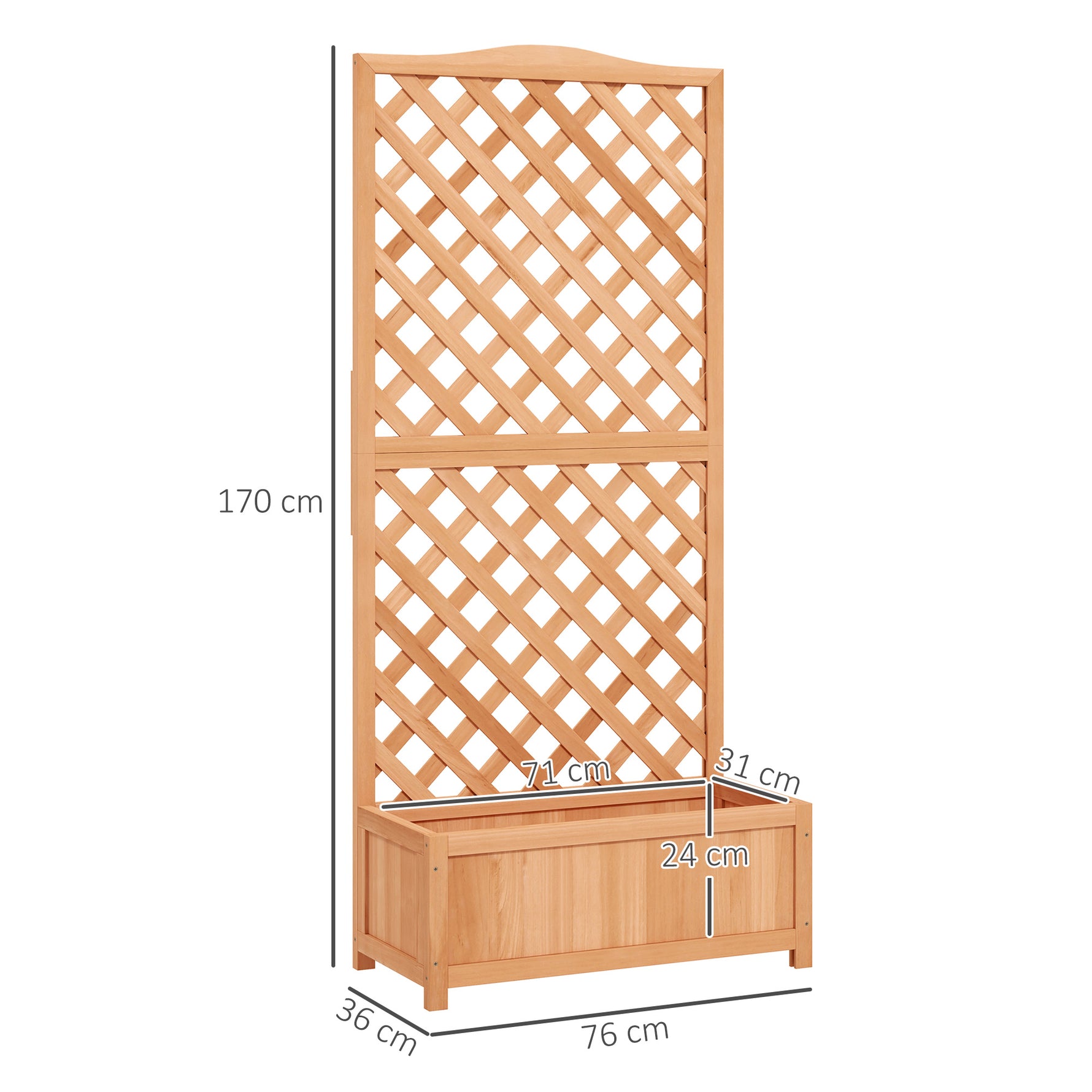 Jardinière avec treillis bac à fleurs avec treillis fond à lattes bois massif 76 x 36 x 170 cm marron