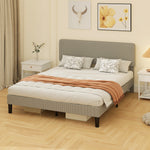 Estructura de cama de 160 x 200 cm, somier de láminas de madera, cabecero ajustable, cama doble tapizada en pana, gris