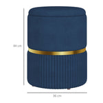 Pouf tabouret repose-pied coffre de rangement en velours côtelé 36 x 36 x 44 cm pour salon chambre bleu
