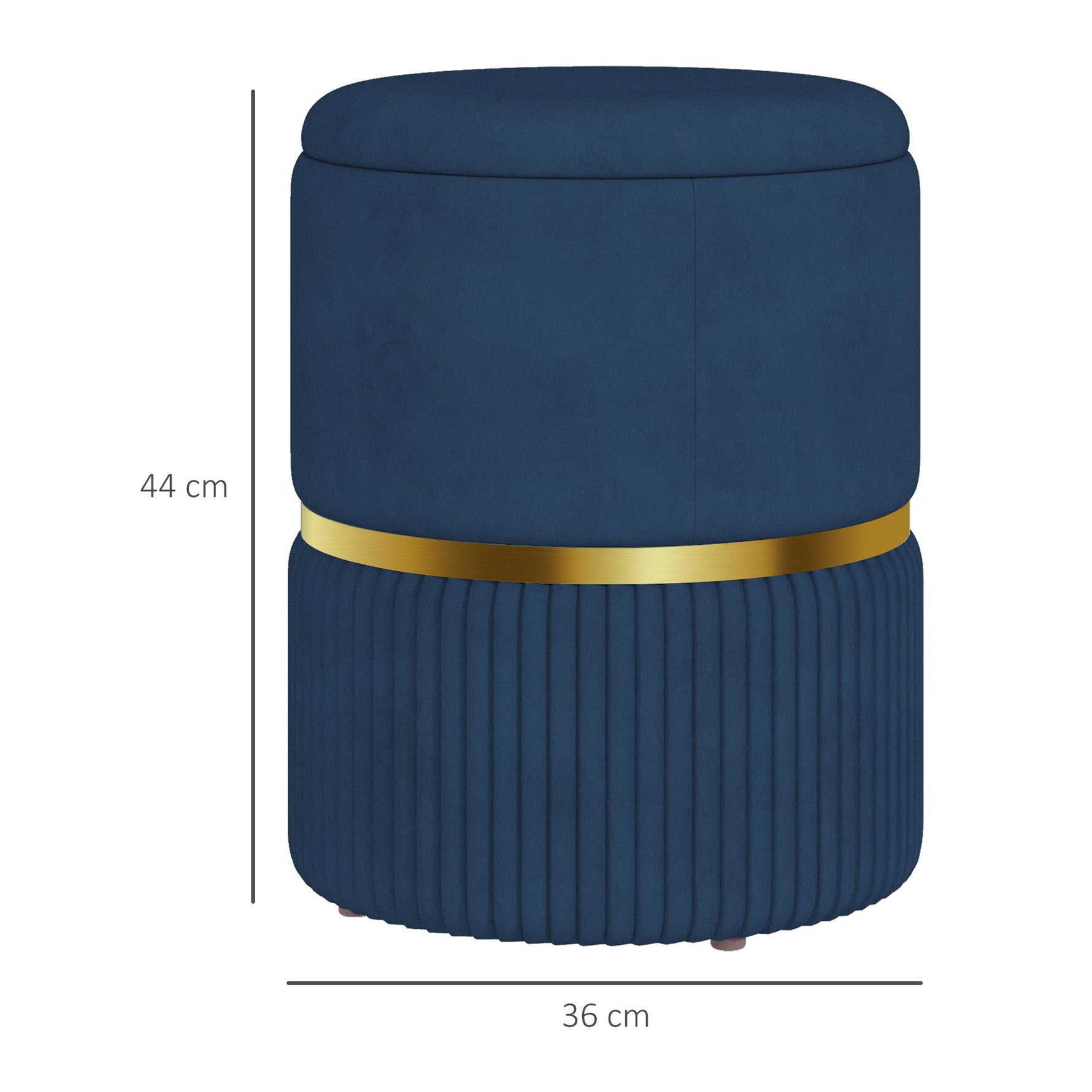 Pouf tabouret repose-pied coffre de rangement en velours côtelé 36 x 36 x 44 cm pour salon chambre bleu